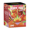 L’affare Peach Twist coffee box with bold, psychedelic artwork featuring two abstract faces surrounded by peach tones, leaves, and vibrant bursts of color. Text reads “Peach Twist” and “For 35 years we’ve been pushing the boundaries of coffee, and we’re just getting started."