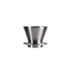 Shiny silver stainless steel cone-shaped dripper.