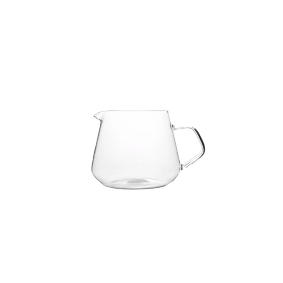 Small clear glass server with handle.