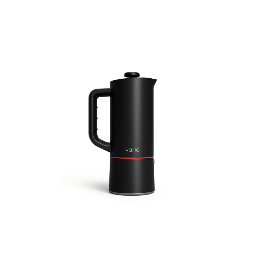 Black tall pot with red middle accent.